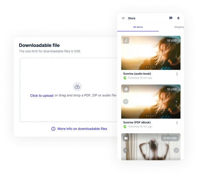 Sell ZIP, PDF and audio files
